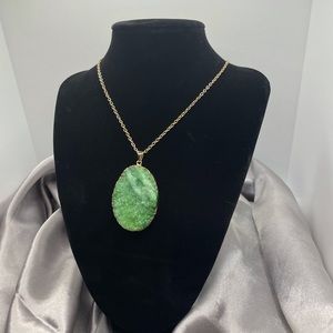 Green Drusy Quartz Pendant Necklace 24 in